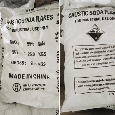ประเภทอุตสาหกรรม 25kg/ถุง โซดาคาวสติก โซเดียมไฮโดรออกไซด์ NaOH 96%-99% สําหรับปฏิกิริยาเคมี